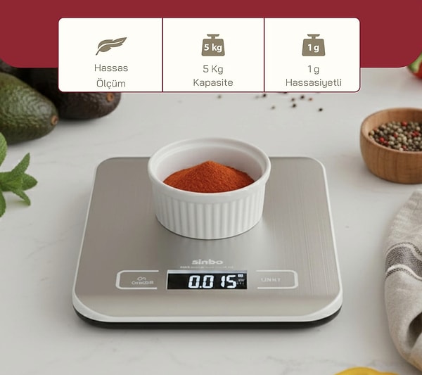Mutfakta hata payına yer yok: Sinbo Inox dijital hassas mutfak tartısı!