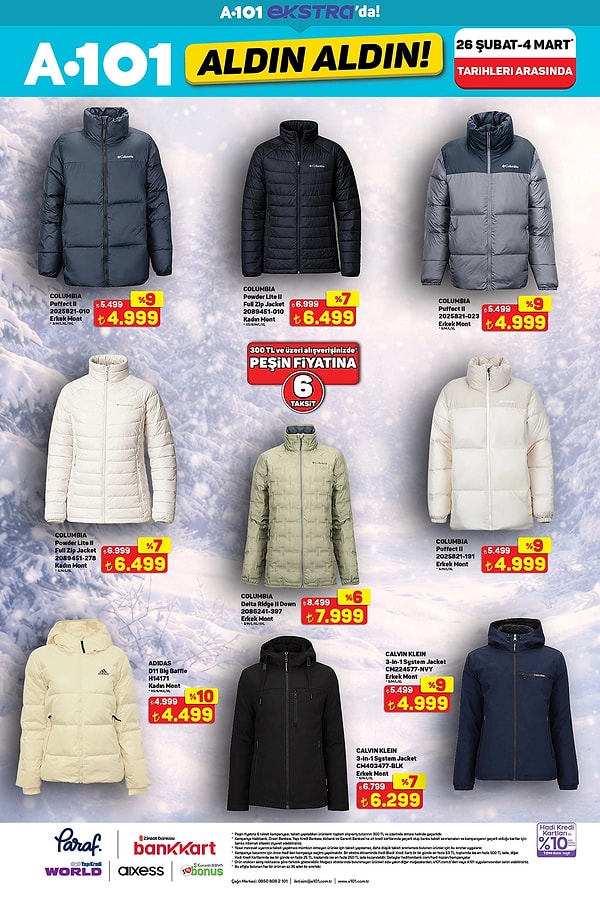 Columbia, Adidas ve Calvin Klein Mont Çeşitleri