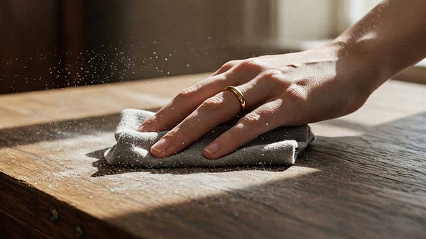 Tozu önce kuru temizlikle hapsetmeniz gerekiyor.