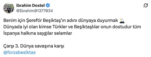 Paylaşımın sahibi Beşiktaş taraftarı ise gurur dolu bir paylaşımda bulundu.
