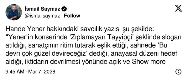 Gazeteci İsmail Saymaz, Hande Yener'e başlatılan soruşturmanın nedenini şu paylaşımla açıkladı: