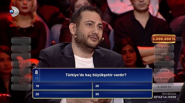 Beyaz'la Joker'de açılan 3 milyon TL'lik bir soruda sosyal medyada gündem oldu.