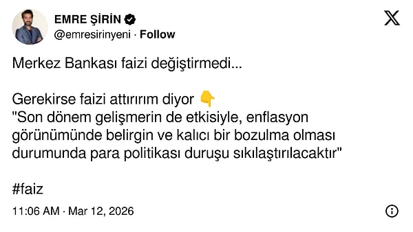 "Gerekirse 'faizi artırırım' diyor."