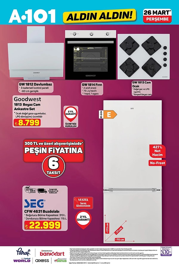 Goodwest Beyaz Cam Ankastre Set 8.799 TL