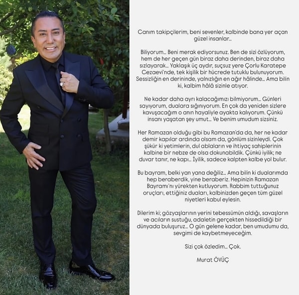 Geçtiğimiz saatlerde Murat Övüç'ün bayram öncesi cezaevinden bir mektup yazdığı ortaya çıktı.