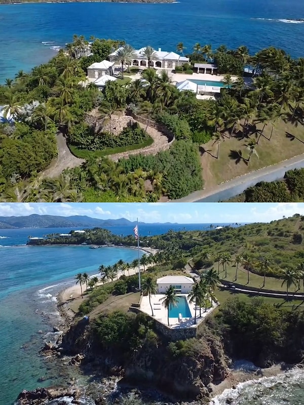 Epstein Adası, havadan dronla görüntülendi.
