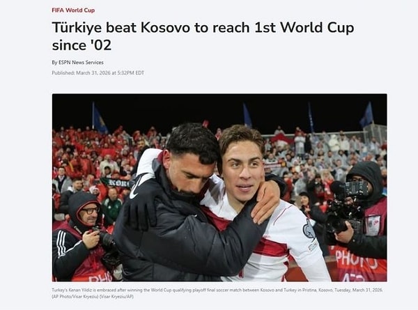 TSN; Kosova'yı 1-0 yenen Türkiye, 2002'den bu yana ilk Dünya Kupası'na katılacak.