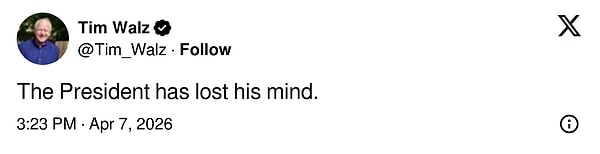 Minnesota Valisi Tim Walz’ın paylaşımı 👇