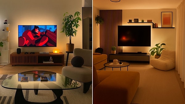 1. Televizyonun arkasına ambilight etkisi veren ışıklar ekleyerek görüntüyü duvara taşıyabilirsin.