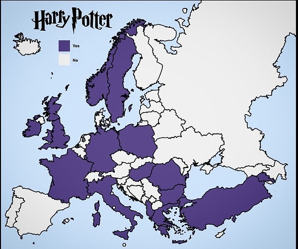 Harry Potter'da bahsi geçen Avrupa ülkelerinin bir haritası oluşturuldu.