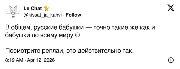 "Rus nineler, tam da dünyadaki nineler gibi ☺️ Yanıtlara bakın, gerçekten öyle."