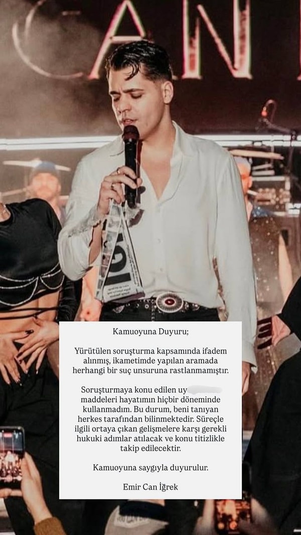 Şarkıcı Emir Can İğrek, sonuçların duyurulmasının ardından sosyal medya hesabından açıklamada bulundu.