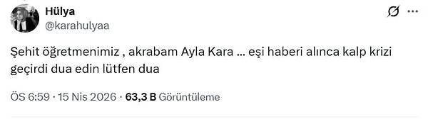 Aileyi ve tüm Türkiye'yi derinden sarsan bu ikinci acı gelişmeyi, öğretmenin akrabası Hülya Kara sosyal medya hesabı üzerinden duyurdu.