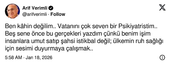 Okul saldırılarının ardından Verimli'nin tweet'i akıllara geldi. Başarılı psikiyatrist, o paylaşımını alıntılayarak söylediklerini tekrardan onayladı.