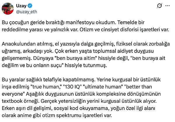 Sosyal medyada paylaşım yapan bir klinik psikolog da mesajı şu sözlerle yorumladı: