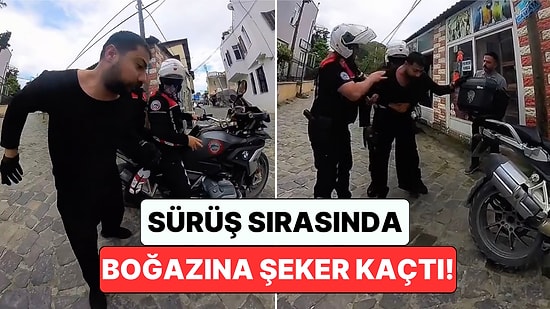 Boğazına Şeker Kaçan Motosiklet Sürücüsü Polislerin Hızlı Müdahalesi Sayesinde Kurtuldu