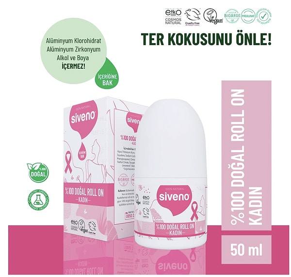 Siveno Doğal Roll-On, bitkisel içeriğiyle gün boyu taze kalmanızı sağlıyor.