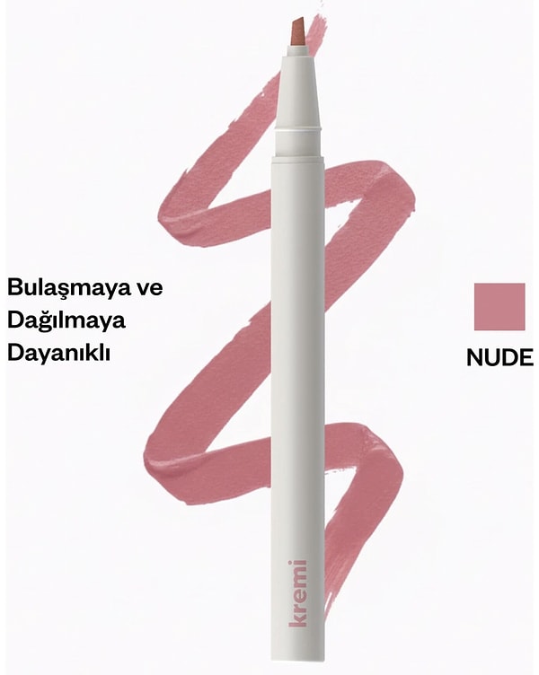 Kremi Kalıcı Dudak Kalemi, transfer yapmayan ve uzun süre dayanan yapısıyla dikkat çekiyor.