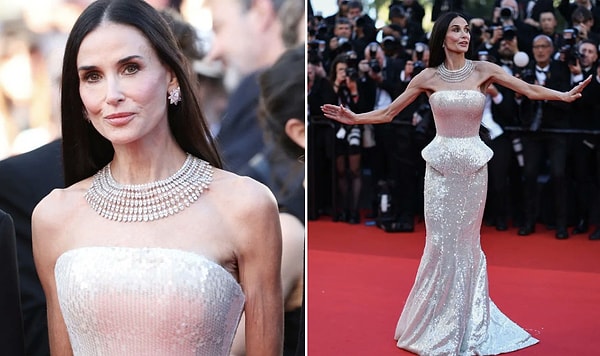Cannes Film Festivali 2026 kapsamında kırmızı halıda boy gösteren Demi Moore, bu kez oyunculuğuyla değil fiziksel görünümüyle gündeme oturdu.