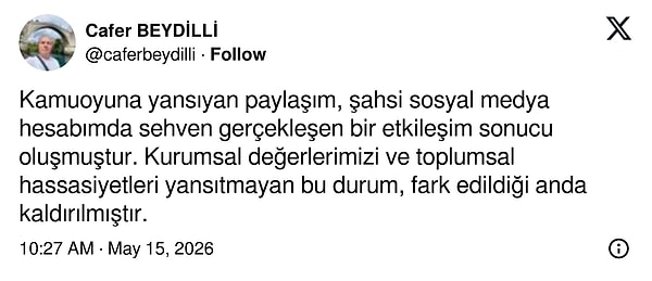 Tepkilerin odağındaki Kızılay İl Başkanı paylaşımın yanlışlıkla yapıldığını öne sürdü.