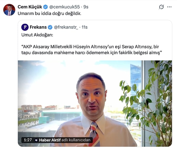 Cem Küçük de tepki gösterenler arasındaydı.