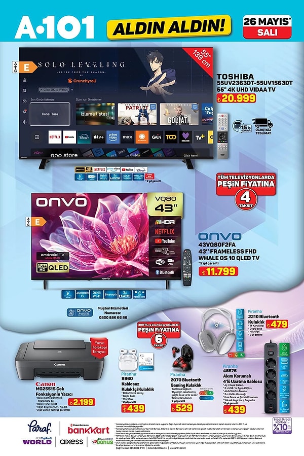 Toshiba 55" 4K UHD VIDAA Tv 20.999 TL