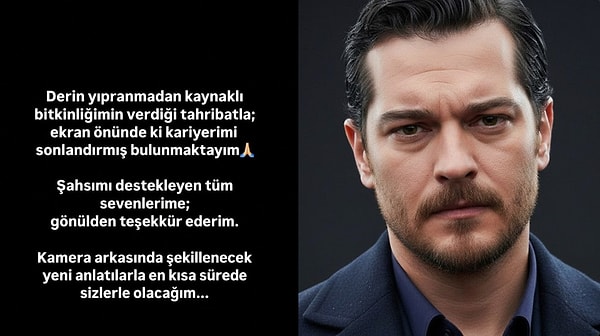 Ünlü oyuncu Çağatay Ulusoy'un kariyerine son verdiğine dair dolaşıma sokulan bir ekran görüntüsü, sosyal medyada gündem oldu.