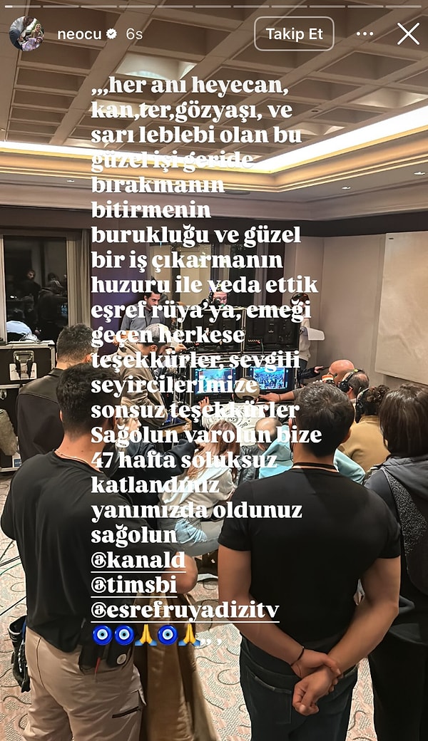 Dizinin oyuncuları da kendi hesaplarından hem ekip arkadaşlarına hem de seyircilere teşekkür eden mesajlar yayınlıyor.  Necip Memilli de bu isimlerden biri oldu.