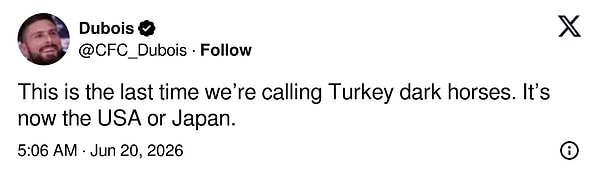 "Türkiye’ye 'sürpriz yapabilir' demeyi burada bırakıyoruz. Artık o takım ABD ya da Japonya."