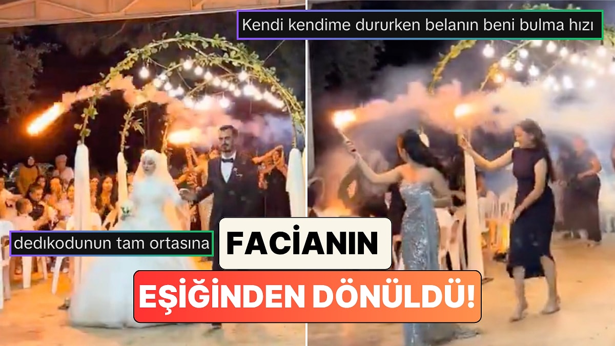 Düğün Girişinde Ortalık Karıştı: Meşalelerden Biri Pist Kenarında Oturan Teyzelerin Üzerine Düştü