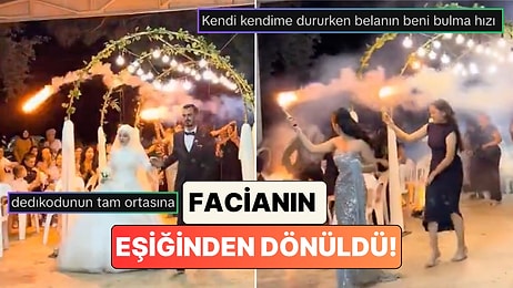 Düğün Girişinde Ortalık Karıştı: Meşalelerden Biri Pist Kenarında Oturan Teyzelerin Üzerine Düştü