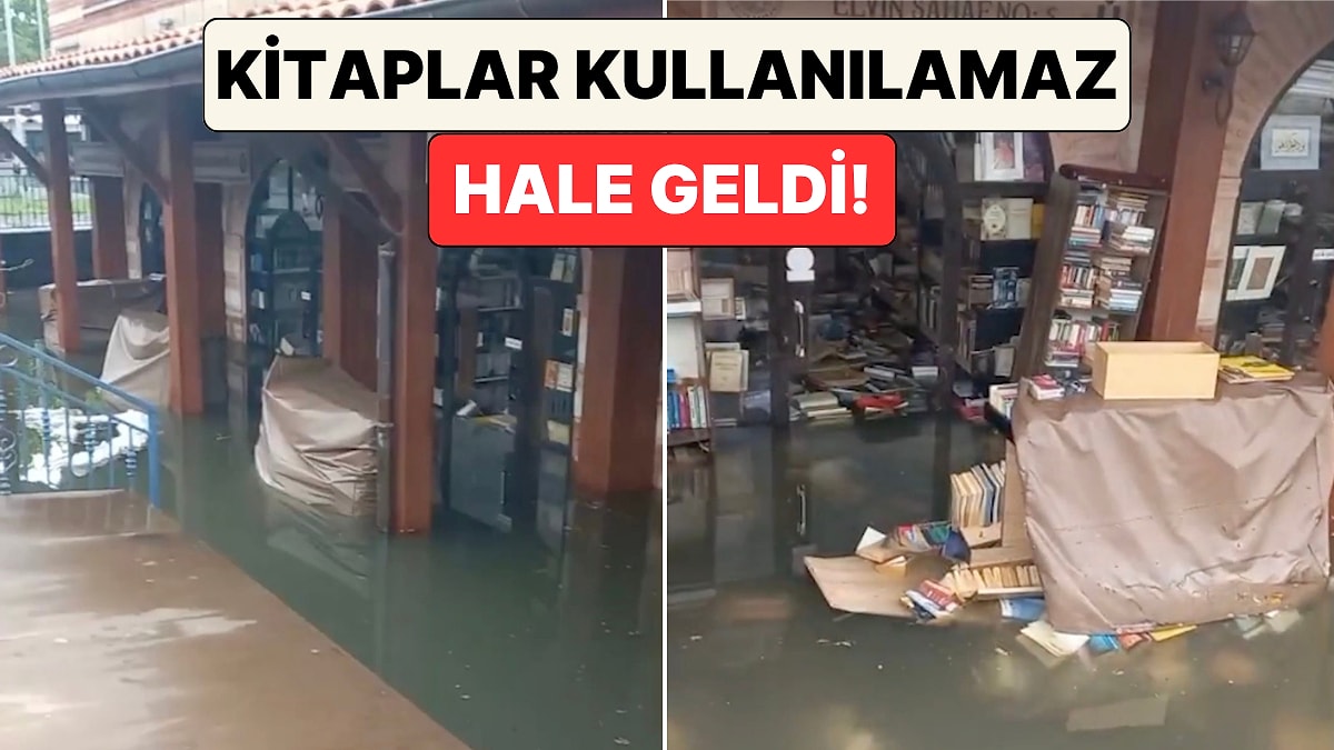 İstanbul'da Etkili Olan Sağanak Sebebiyle Sular Altında Kalan Üsküdar Sahaflar Çarşısı'nın Son Hali Paylaşıldı