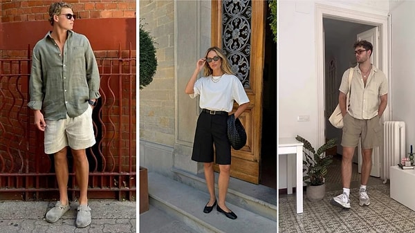 11. Keten şortla tatil modu kombinlerine geçiş yap.
