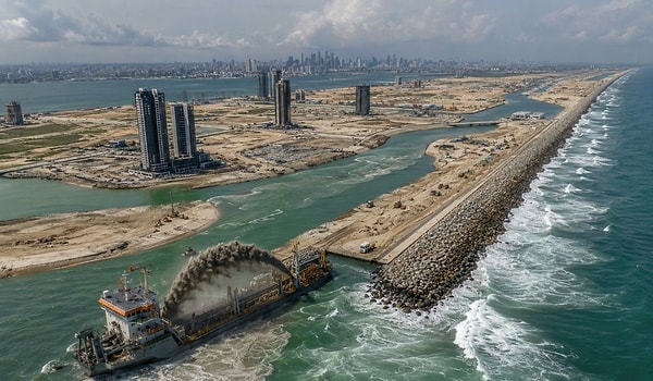 A new city is being established on land reclaimed from the ocean.