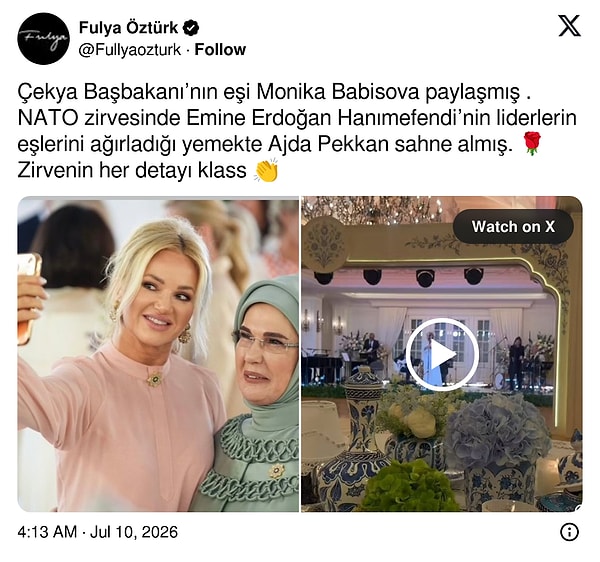 Çekya Başbakanı'nın eşi Monika Babisova, Ajda Pekkan'ı paylaştı.