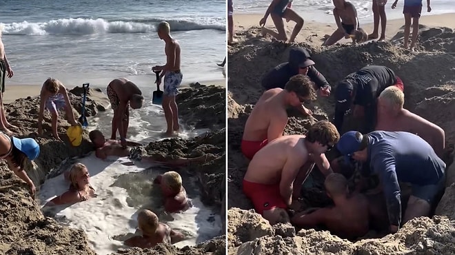 Narrow Escape From Disaster: Family Trapped Under Sand After Beach Hole Collapses