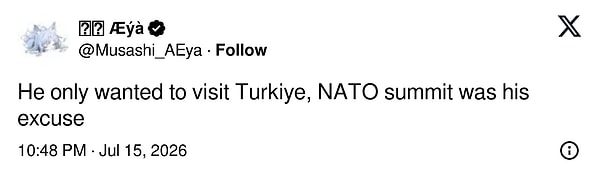 "O sadece Türkiye'yi ziyaret etmek istiyordu, NATO zirvesi bahaneydi."