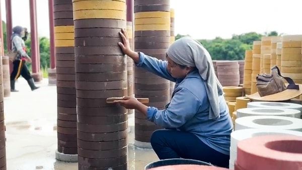 Each brick was hand-molded and dried in the sun.