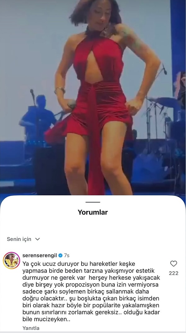 Melek Mosso'nun konser görüntülerine yorum yapan isimlerden biri de Seren Serengil oldu.