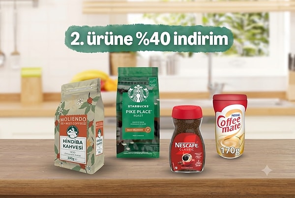 29 Temmuz - 31 Temmuz 2026 tarihleri arasında geçerli olan bu kampanya ile seçili kahve ürünlerinde 2. ürüne net %40 indirim fırsatı sunuyor.
