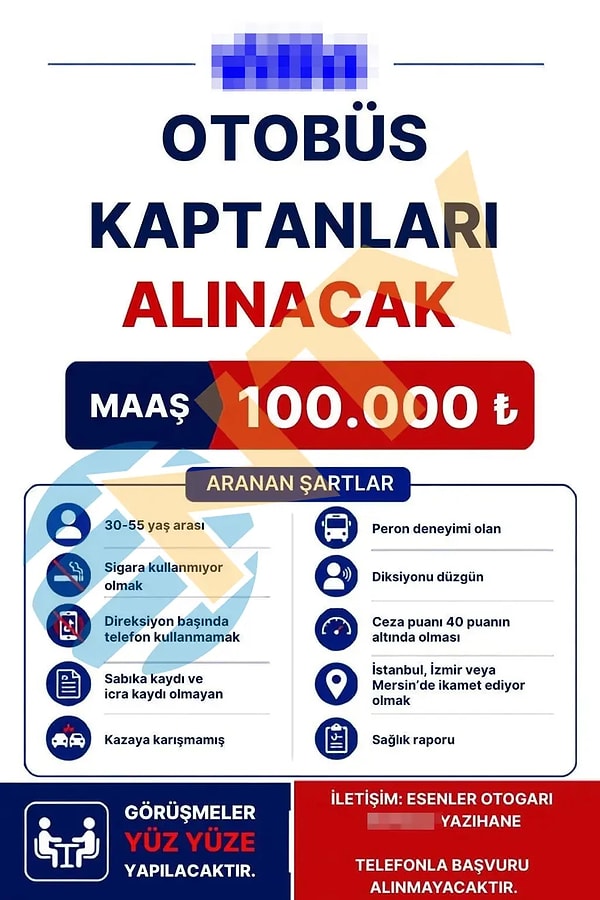What are the criteria for a driver position with a salary of 100,000 lira?