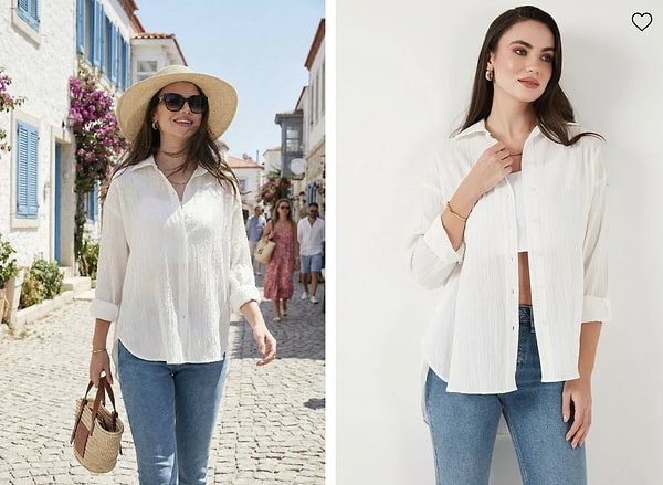 Lela dokulu kadın beyaz gömlek %25 indirim fırsatıyla 499,99 TL yerine net 374,99 TL!