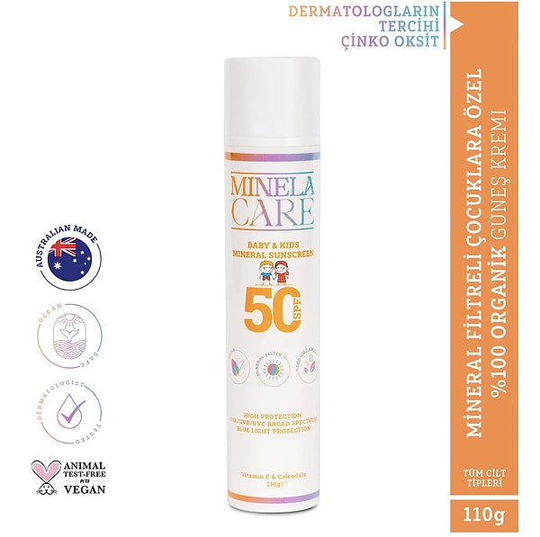 Minela Care %100 organik mineral filtreli bebek güneş kremi sepette %50 indirimle 998,00 TL yerine net 499,00 TL!
