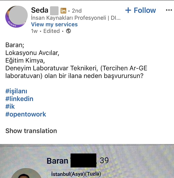 Bir İK personeli beğenmediği başvuruyu böyle paylaştı.