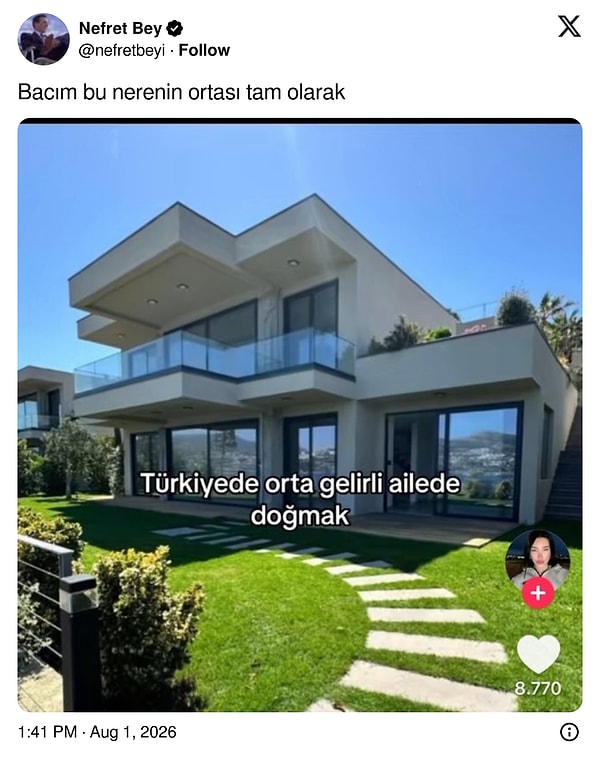 Herhangi bir fakir dizisindeki etliye sütlüye karışmayan orta hali aile evi.