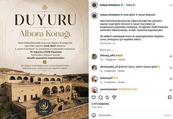 İşte Midyat Belediyesi'nin Uzak Şehir duyurusu: