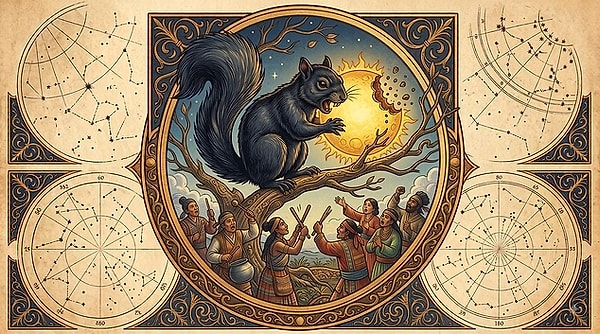 North America (Choctaw Natives): The Black Squirrel that Gnaws the Sun