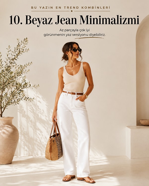 Beyaz jean yazın minimal kombin sevenlerini kurtarıyor.