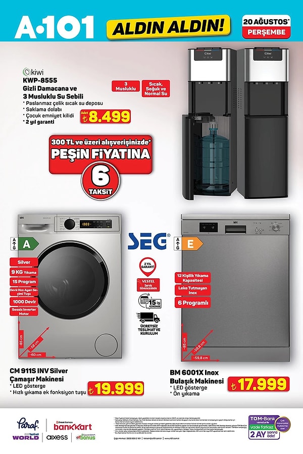 Kiwi KWP-8555 Gizli Damacana ve 3 Musluklu Su Sebili 8.499 TL