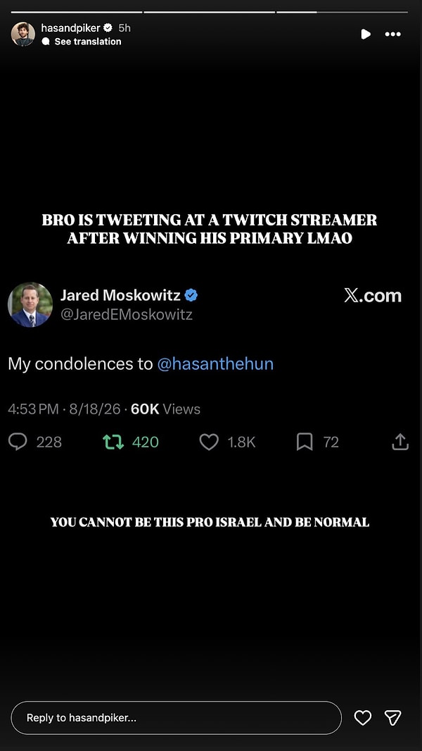 İşte, Hasan Piker'in Jared Moskowitz'e yanıtı!